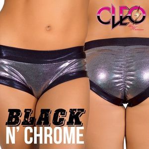 Cleo the Hurricane Metallic Hot Pants Pole Shorts Bottoms - Black N Chrome - Med
